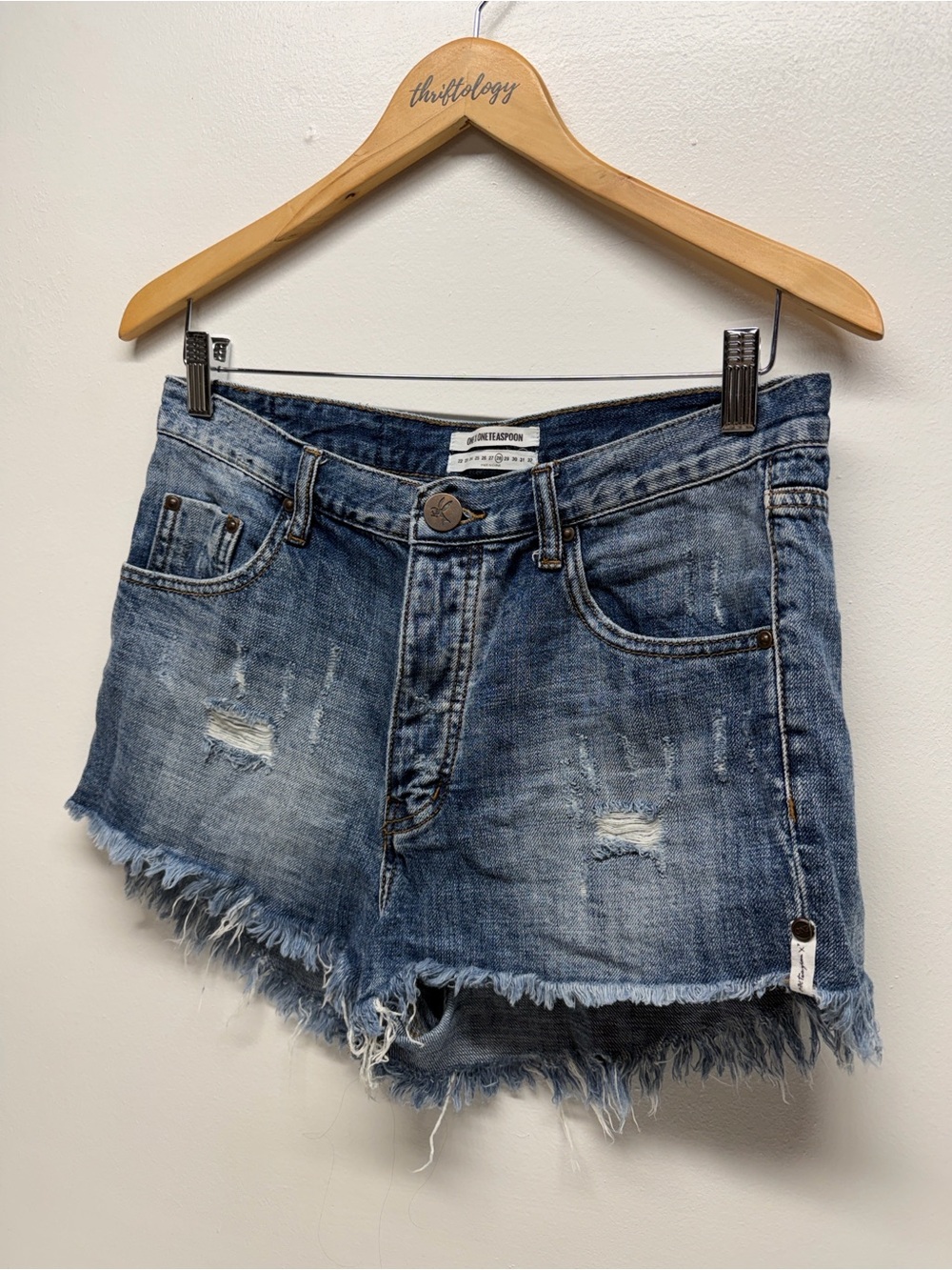 One X Oneteaspoon Distressed Denim Cutoff Shorts 100% Cotton High Rise Blue 28